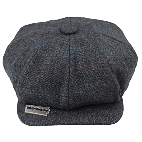 TruClothing.com Herren 8 Bahnen Razor Baker Boy Hut Wolle Tweed Blinders Schiebermütze - grau-rasierer L von TruClothing.com