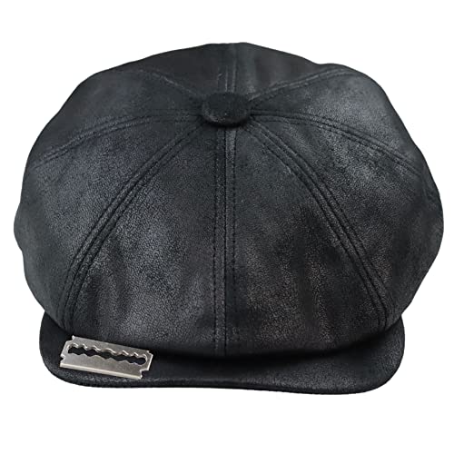 TruClothing.com Herren 8 Panel Razor Baker Boy Hut PU Leder Blinders Newsboy Schiebermütze - schwarz-rasierer L-XL von TruClothing.com