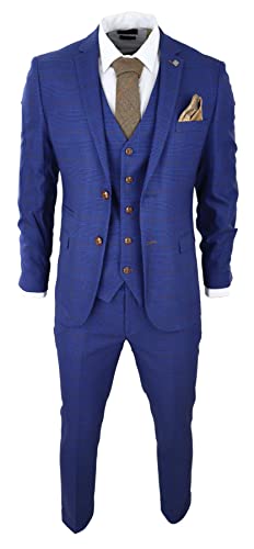 TruClothing.com Herren Anzug Blau Braun Karo 3 Teilig Hochzeit Prom Rennen Prinz den Wales - blau 50 von TruClothing.com