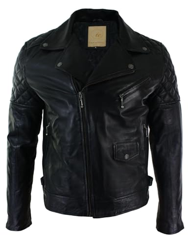 TruClothing.com Herren Biker Jacke Kleidung Winddicht Winter Kreuz Reißverschluss Echtleder Jacken Mantel von TruClothing.com