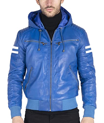 TruClothing.com Herren Bomberjacke Outwear Winddicht Winter Echtleder Mantel Gesteppte Kapuze von TruClothing.com