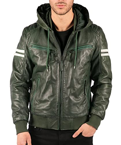 TruClothing.com Herren Bomberjacke Outwear Winddicht Winter Echtleder Mantel Gesteppte Kapuze von TruClothing.com