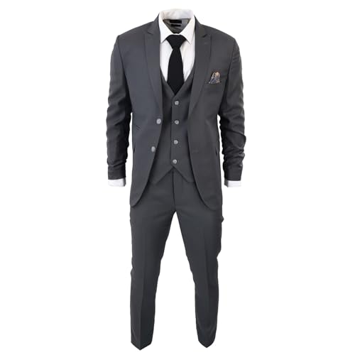 TruClothing.com Herren Classic Charcoal Grau Anzug 3 Teilig Tailored Fit Vintage Büro Hochzeit Prom - Holzkohle 60 von TruClothing.com