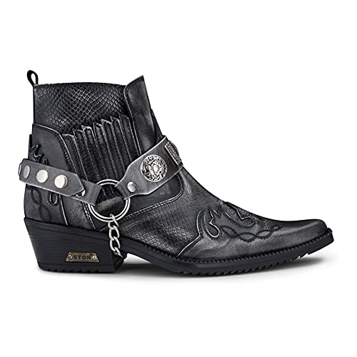 TruClothing.com Herren Cowboystiefel, hochwertig, echtes Leder, Vintage, Wincklepicker, Reitstiefel, Tanzstiefel, kubanischer Absatz, grau, 45 EU von TruClothing.com