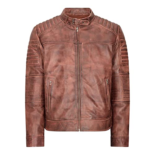 TruClothing.com Herren Echtleder Biker Jacke Reißverschluss Kurz Klassisch Schwarz Braun Retro - holzbraun XL von TruClothing.com