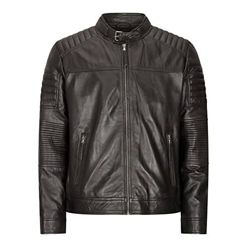 TruClothing.com Herren Echtleder Biker Jacke Reißverschluss Kurz Klassisch Schwarz Braun Retro - schwarz 4XL von TruClothing.com