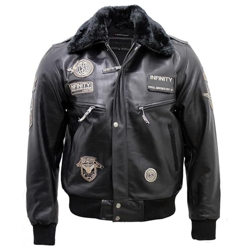 TruClothing.com Herren Echtleder Bomberjacke Aviator Pelzkragen Schwarz Braun Pilot Air Force - schwarz L von TruClothing.com