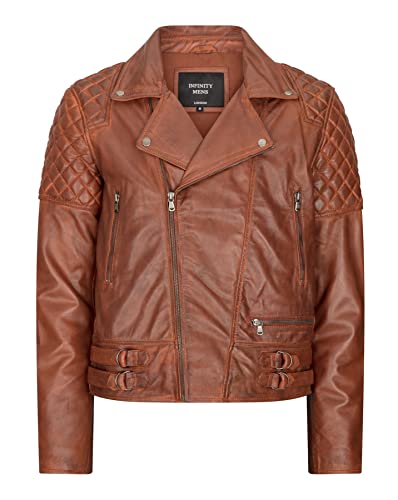 TruClothing.com Herren Echtleder Cross Zip Jacke Brando Soft Vintage Gesteppte Schulter Detail - holzbraun 3XL von TruClothing.com