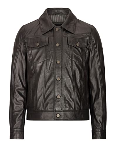 TruClothing.com Herren Echtleder Jeans Jacke 1980s Vintage Schwarz Tan Braun Kurz Lässig - schwarz XXL von TruClothing.com