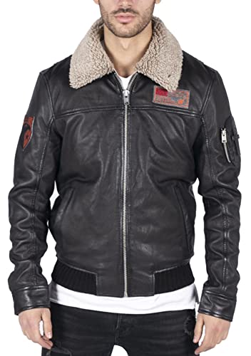 TruClothing.com Herren Echtleder Pilot Bomber Jacke Air Force Aviator Falcon Abzeichen Pelzkragen - schwarz M von TruClothing.com