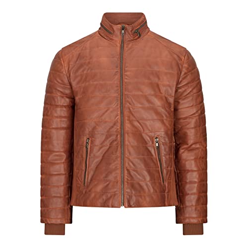 TruClothing.com Herren Echtleder Puffer Mantel Jacke Schwarz Braun Biker Lässig Winter Warme - holzbraun 3XL von TruClothing.com