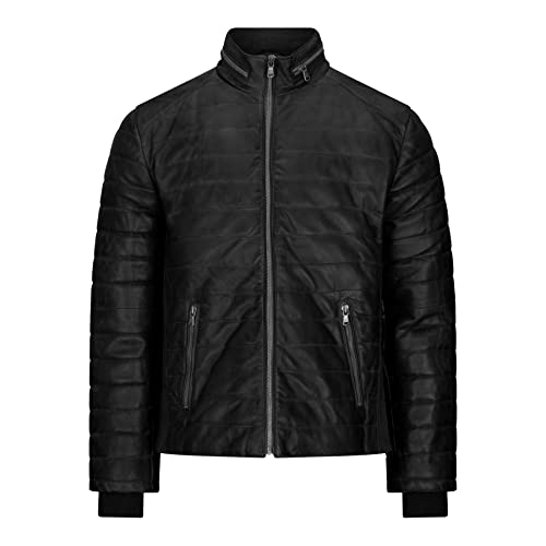 TruClothing.com Herren Echtleder Puffer Mantel Jacke Schwarz Braun Biker Lässig Winter Warme - schwarz XXL von TruClothing.com