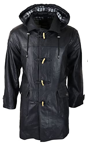 TruClothing.com Herren Jacke Mantel Schwarz Echtleder Duffle Klassischer Fischer mit Kapuze - schwarz L von TruClothing.com