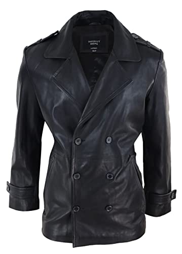 TruClothing.com Herren Lederjacke 100% Echtleder 3/4 Lönge Doppelt Breasted Mantel Klassisch von TruClothing.com