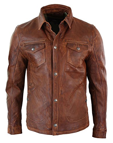 TruClothing.com Herren Lederjacke 100% Echtleder Braun Holzbraun Vintage Tailliert Retro von TruClothing.com