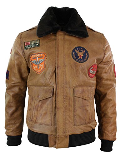 TruClothing.com Herren Lederjacke 100% Echtleder Braun Vintage Aviator Piloten Stil Bomberjacke von TruClothing.com