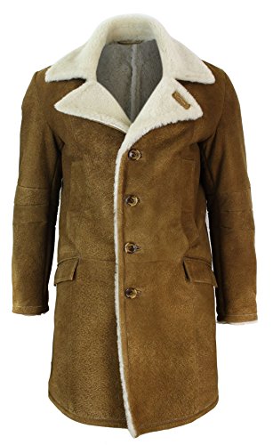 TruClothing.com Herren Lederjacke 100% Echtleder Schaffell Kamel 3/4 Länge Shearling Vintage Retro Design Schafsleder Jacke von TruClothing.com