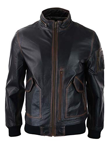 TruClothing.com Herren Lederjacke 100% Echtleder Schwarz Braun Bomber Design Hoher Kragen von TruClothing.com