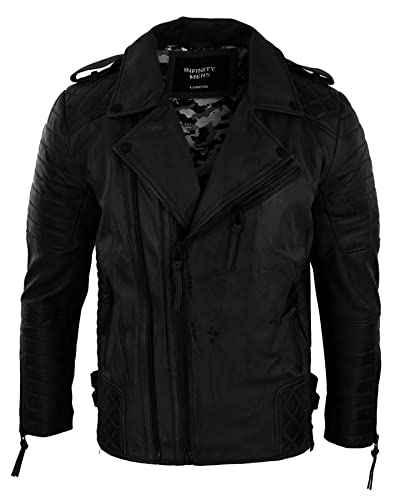 Herren Lederjacke 100% Echtleder Schwarz Burgund Rock Punk Retro Vintage Design von TruClothing.com