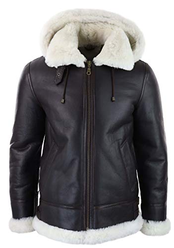 TruClothing.com Herren Lederjacke 100% Echtleder Schwarz Schaffell mit Kapuze Aviator Piloten Design Vintage Schafsleder Jacke von TruClothing.com