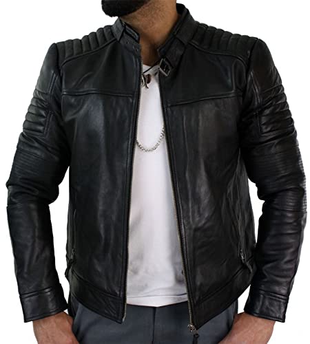 TruClothing.com Herren Lederjacke Biker Jacke Outwear Winddicht Winter Motorrad Racer Echtleder Jacken Mantel von TruClothing.com