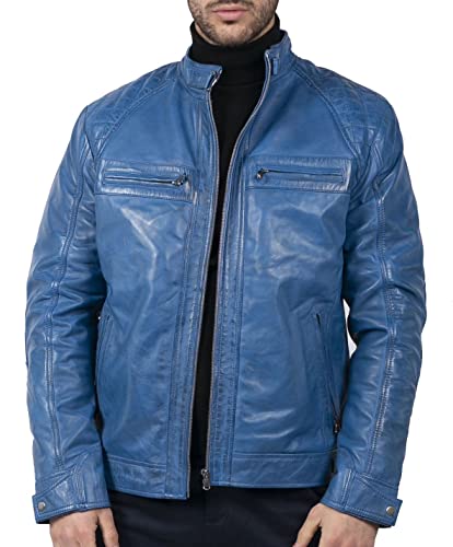 TruClothing.com Herren Lederjacke Biker Jacke Winddicht Winter Motorradfahrer Echtleder Jacken Mantel Retro von TruClothing.com