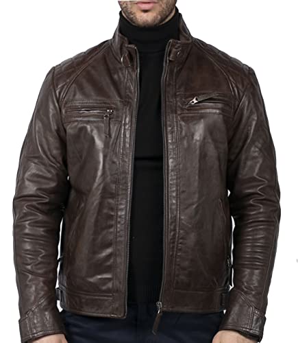 TruClothing.com Herren Lederjacke Biker Jacke Winddicht Winter Motorradfahrer Echtleder Jacken Mantel Retro von TruClothing.com