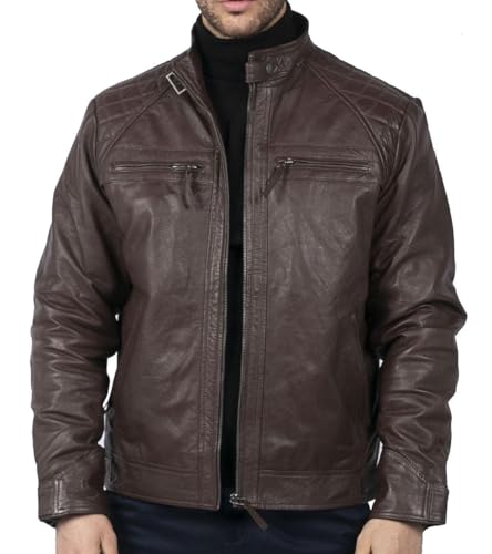 TruClothing.com Herren Lederjacke Biker Jacke Winddicht Winter Motorradfahrer Echtleder Jacken Mantel Retro von TruClothing.com