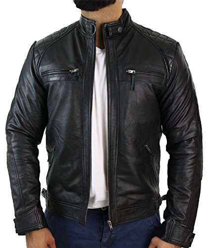 TruClothing.com Herren Lederjacke Biker Jacke Winddicht Winter Motorradfahrer Echtleder Jacken Mantel Retro von TruClothing.com