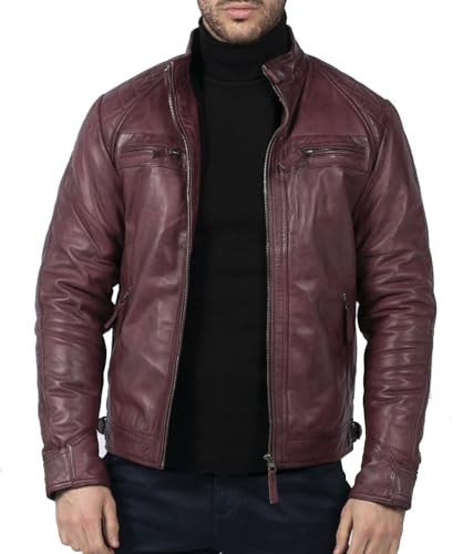 TruClothing.com Herren Lederjacke Biker Jacke Winddicht Winter Motorradfahrer Echtleder Jacken Mantel Retro von TruClothing.com