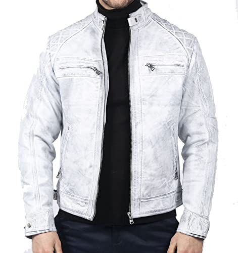 TruClothing.com Herren Lederjacke Biker Jacke Winddicht Winter Motorradfahrer Echtleder Jacken Mantel Retro von TruClothing.com