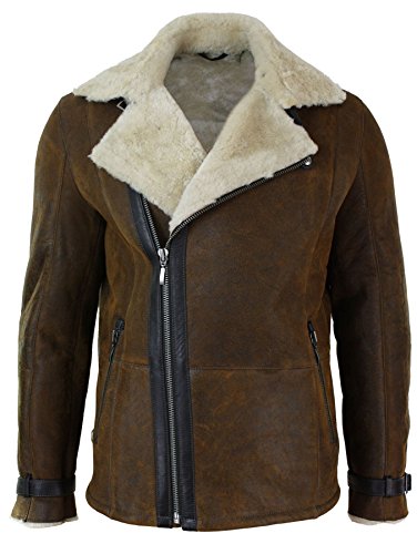 TruClothing.com Herren Lederjacke Braun Schaffell Shearling Vintage Design Eng Tailliert Reißverschluss Schafsleder Jacke von TruClothing.com