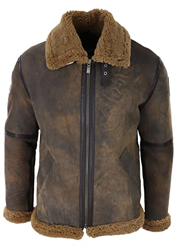 TruClothing.com Herren Lederjacke Braun Schafsleder Jacke Echtes Schaffell Fliegen Kamel Pelz Zipped Klassisch Winter - braun M von TruClothing.com