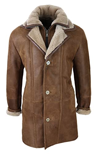 TruClothing.com Herren Lederjacke Duffle Jacke Echtes Schaffell Lang Knopf Reißverschluss Warmer Schafsleder Mantel - holzbraun S von TruClothing.com