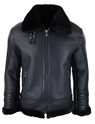 TruClothing.com Herren Lederjacke Echtes Schaffell Fliegerjacke Reißverschluss Pilot Schwarzer Warmer Schafsleder Mantel - schwarz L von TruClothing.com