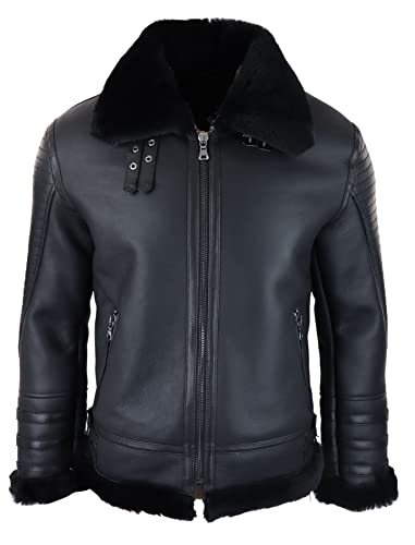 TruClothing.com Herren Lederjacke Echtes Schaffell Fliegerjacke Reißverschluss Pilot Schwarzer Warmer Schafsleder Mantel - schwarz XS von TruClothing.com