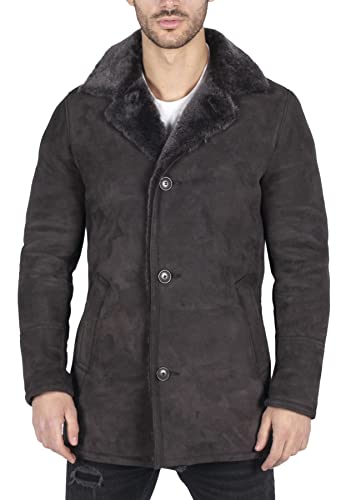 TruClothing.com Herren Lederjacke Echtes Schaffell Mantel Braun Vintage Klassische 3/4 Jacke Button Down V Hals Schafsleder Jacke - braun 4XL von TruClothing.com