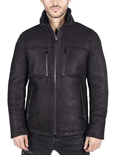 TruClothing.com Herren Lederjacke Echtes Schaffell Schafsleder Jacke kurz gezippt lässig Retro Vintage Schwarz - schwarz S von TruClothing.com
