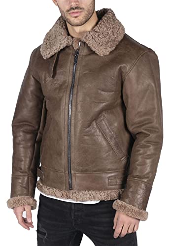 TruClothing.com Herren Lederjacke Echtes Schafsleder B3 Flying Aviator Vintage Braun Teddy Schaffell Jacke - braun 4XL von TruClothing.com