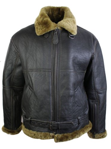 TruClothing.com Herren Lederjacke Original Jacke Leder Schaffell RAF Piloten Flieger Braun Klassik Schafsleder Jacke von TruClothing.com