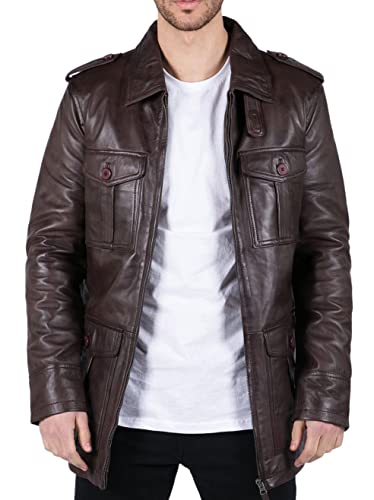 TruClothing.com Herren Lederjacke Safari Echtleder Parka Schwarz Braun Tailored Fit Freizeitjacke - braun 4XL von TruClothing.com