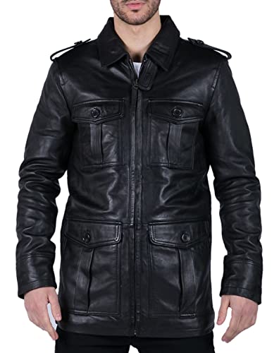 TruClothing.com Herren Lederjacke Safari Echtleder Parka Schwarz Braun Tailored Fit Freizeitjacke - schwarz L von TruClothing.com