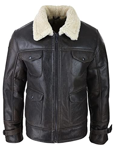 TruClothing.com Herren Lederjacke Shearling Schaffell Echt Braun Militär Warm Winter Braun Creme Schafsleder Jacke - braun 5XL von TruClothing.com