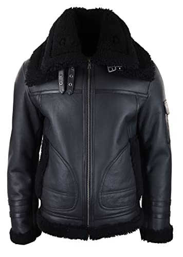TruClothing.com Herren Lederjacke Shearling Schaffell Mantel Zipped Flying Schafsleder Jacke Schwarz Winter Warm Fell - schwarz XS von TruClothing.com