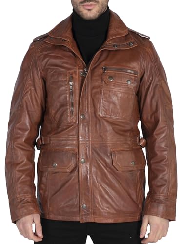 TruClothing.com Herren Lederjacke Trenchcoat Outwear Winddicht Winter Parka Militär Echtleder Jacken Mantel von TruClothing.com