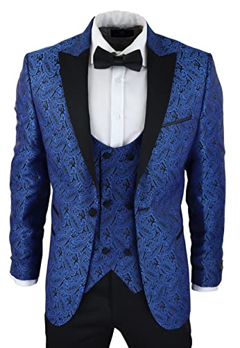 TruClothing.com Herren Paisley Smoking Blazer und Weste Brokat Dinner Jacke Satin Schwarz Blau - blau 46 von TruClothing.com