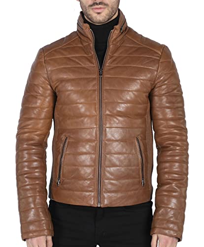 TruClothing.com Herren Puffer Jacke Kleidung Winddicht Winter gesteppt Echtleder Jacken Mantel von TruClothing.com