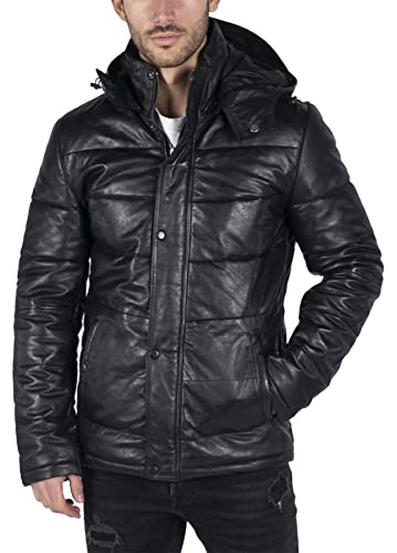 TruClothing.com Herren Puffer Steppjacke Echtleder Schwarz Casual Retro 80er Classic - schwarz S von TruClothing.com