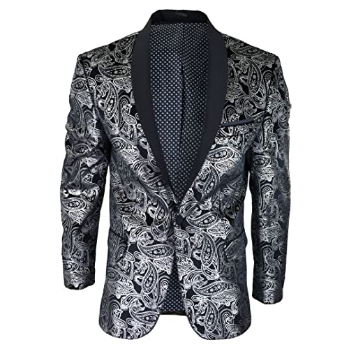 TruClothing.com Herren Samt Paisley Blazer Schwarz Gold Silber Smoking Jacke Dinner Anzug Tux - Silber/schwarz 54 von TruClothing.com