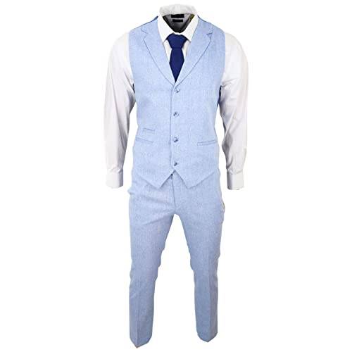 TruClothing.com Herren Sommer Anzug Weste Hose Leinen Elegant Formal Baby Blau Hochzeit - blau 62 von TruClothing.com